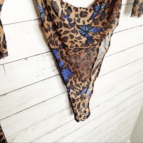 NWOT Fashion Nova Blooming Into Beauty 2 Piece Sheer Mesh Bodysuit Pants Set - Picture 4 of 9